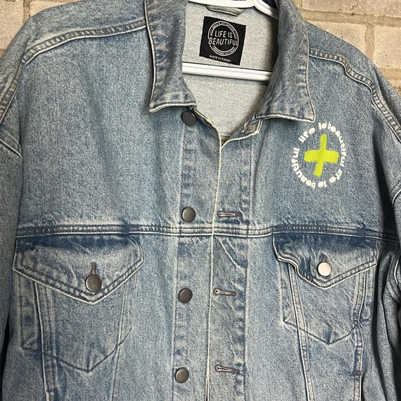 ASOS Life is Beautiful Oversized Unisex Jean Jacket - Picture 6 of 10